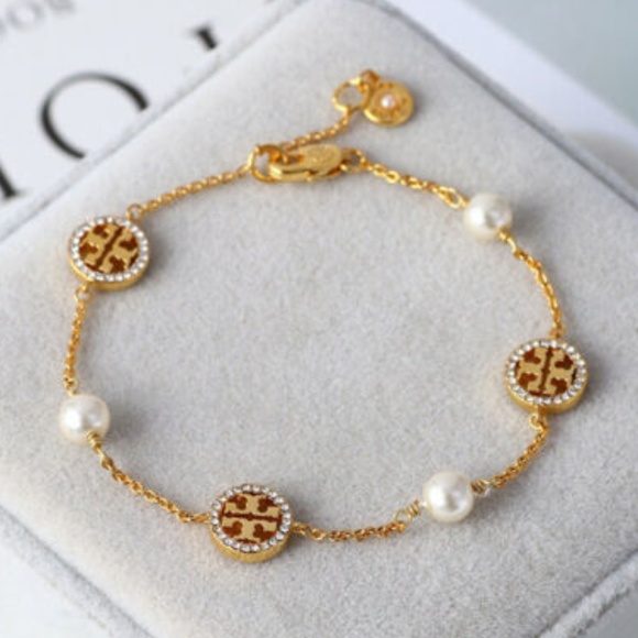 Tory Burch Jewelry New Tory Burch Gold Logo Pearl Bracelet Poshmark
